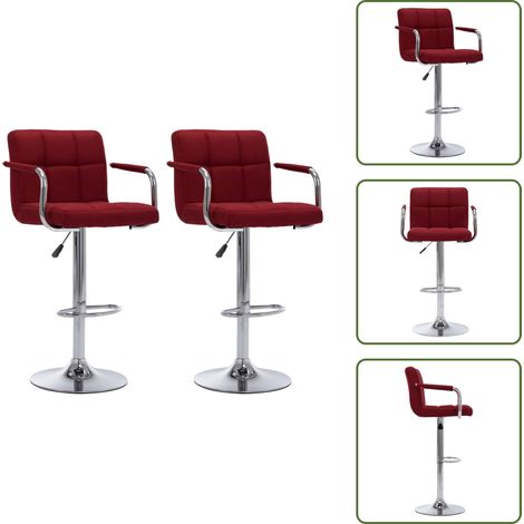 The Living Store Chaises de bar lot de 2 bordeaux tissu - Chaise de bar en tissu (1/5)
