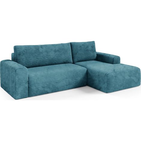 Divano Letto con Penisola Folgarida, Contenitore, Reclinabile, Cuscini Sfoderabili, 268x163 cm blu Petrolio