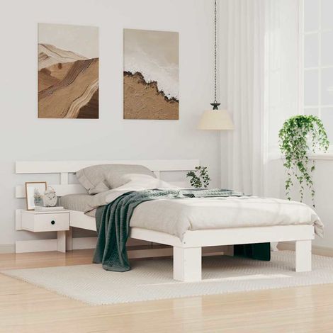Bettrahmen mit Kopfteil Weiß 75 x 190 cm Massives Kiefernholz