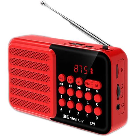 Mini radio FM, récepteur radio portable, enceinte stéréo Bluetooth, lecteur MP3, avec microphone/écran LCD, compatible avec les cartes TF et la lecture au casque. (1/5)