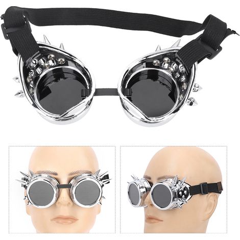 Lunettes de cyclisme ABS industrielles vintage à pointes style steampunk unique, double couche, coupe-vent, argent brillant (1/5)