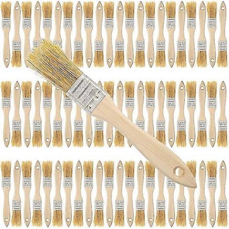 Lot de 100 pinceaux à poils durs de 2,5 cm (1 pouce) pour peinture murale, pinceaux ménagers à poils longs avec manche en bois pour peindre et teindre (1/3)