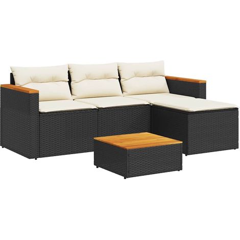 vidaXL Set Divani da Giardino 3 pz con Cuscini in Polyrattan Nero (1/5)