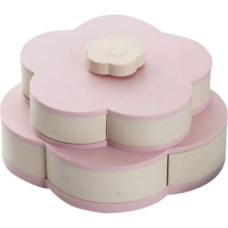 1 unidad de frutero giratorio de doble capa con forma de pétalo, bandeja de almacenamiento de aperitivos con diseño floral creativo para dulces y alimentos. (1/5)