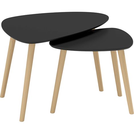 Lot de 2 tables gigognes design scandinave, plateau et pieds en bois noir (1/5)