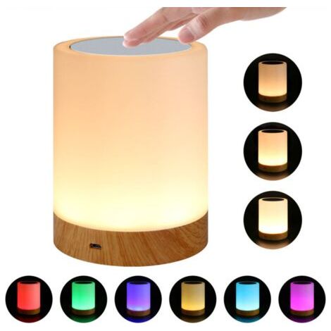 Lampe de chevet tactile à intensité variable avec 6 couleurs RVB changeantes, veilleuse LED chaude pour enfants, batterie rechargeable USB avec fonction mémoire (1/5)