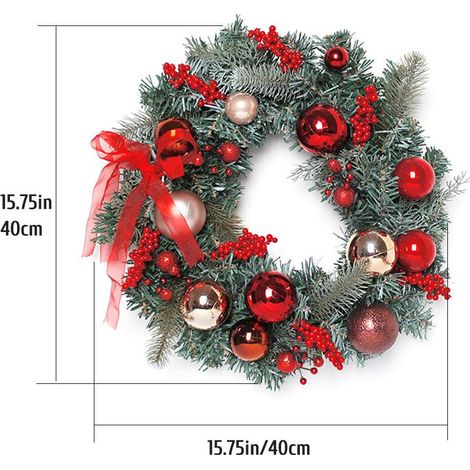 Couronne de Noël avec boule de Noël pour porte d'entrée - Guirlande de Noël - Décoration pour sapin de Noël (1/5)