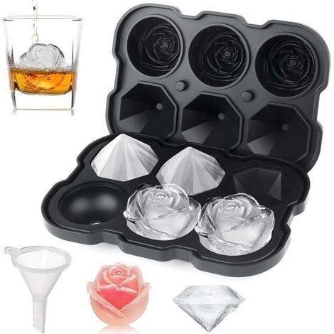 Vassoio per cubetti di ghiaccio rosa da 5 cm con coperchio, vassoio per cubetti di ghiaccio rosa in silicone a 3 cavità e macchina per il ghiaccio a mama di diamonde per cocktail fresh, succo (1/4)