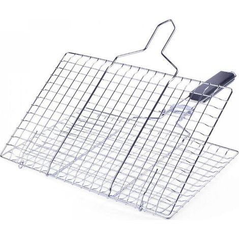 Panier à barbecue en fer nickel-chrome Pliable, portable et durable Avec poignée amovible Convient pour griller poissons, légumes, crevettes et steaks