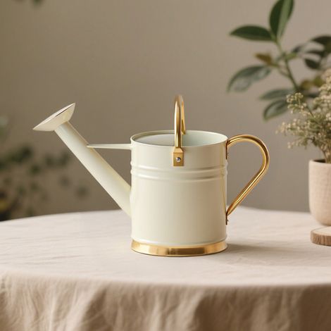 Arrosoir Jardin 3.6L : Design Blanc/Or + Bec Long + Manche Double — Durable en Fer pour Plantes Intérieur/Extérieur (1/5)
