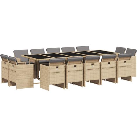 Maison Exclusive - Set Pranzo da Giardino 15 pz con Cuscini Beige Misto Polyrattan (1/5)