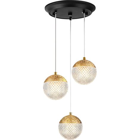 Suspension Luminaire 3 lampes,G9 luminaire plafonnier 3 spot LED,Lampe suspendue Éclairage moderne Chandelier globe réglable pour la maison Cuisine Chambre à coucher Salon Salle à manger,doré (1/5)