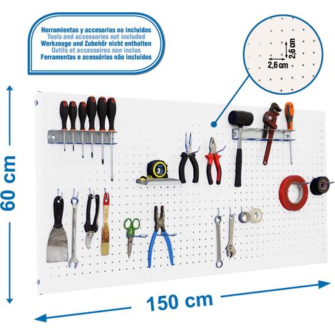 SimonRack Panneau Mural Perforé Porte-Outils avec 17 Crochets – 600x1500x35 mm – Acier Bianco – Simonwork