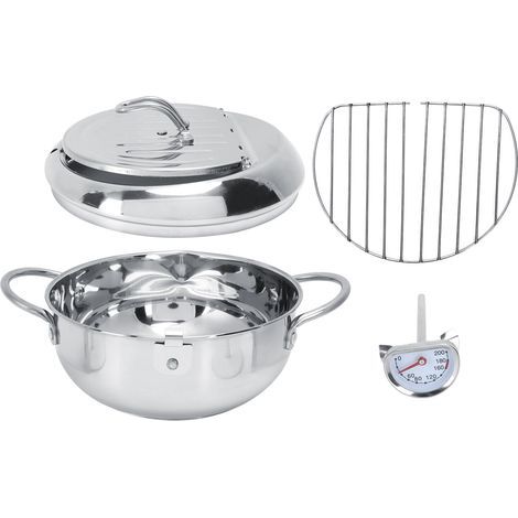 Casserole à frire en acier inoxydable avec couvercle thermomètre, poêle à friture 2,2L 20cm, ustensile de cuisine (1/5)