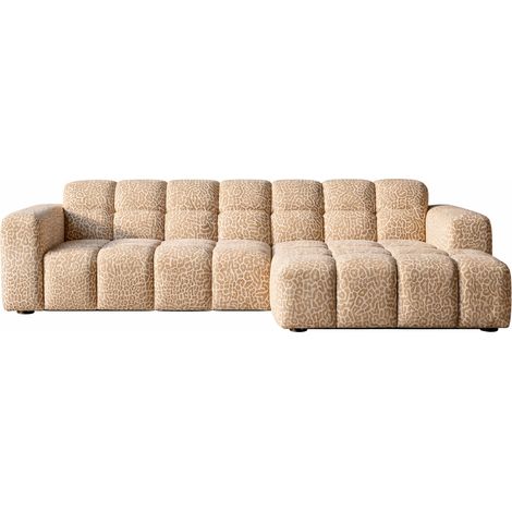 ALEXIA - Canapé d'angle tissu imprimé animalier 4 places Gauche - Beige (1/5)