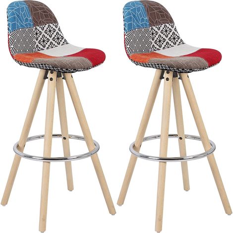 Woltu – Lot de 2 tabourets de bar en lin – Repose-pied chromé – Hauteur d'assise ergonomique – Pieds en bois massif – Capacité 120kg (1/4)