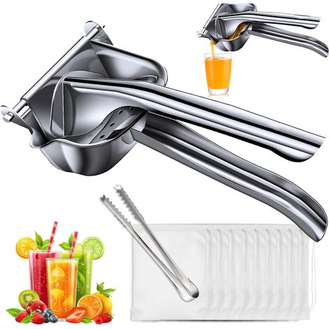 Presse Agrumes Manuel, Presse Citron Inox, 10 Sacs Filtre poreux, Presse Agrume avec Poignée Ergonomique, Presse Citron Manuel pour Cuisine, Bar, Restaurant (1/5)