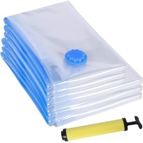 Pr Vacuum Bag for Clothes Vacuum Cleaner, WKTRSM 6 Pieces (3Pc 80 x 60CM, 3Pc 100 x 80CM, + 1 Manual Pump) Compression Reusable Clothes Storage for Clothes Quilt Blanket (1/5)