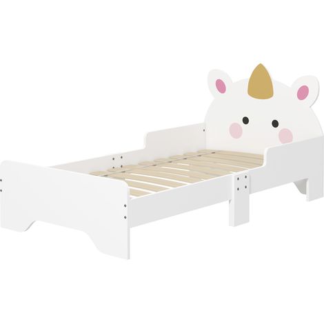 Lit enfant licorne 3-6 ans sommier lattes charge 80 kg rose 143x74x67 cm