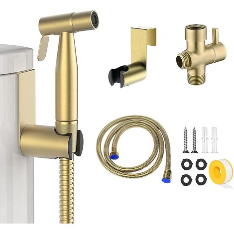 Spruzzatore per bidet in acciaio inossidabile, kit spruzzatore per bidet, spruzzatore per rubinetto (oro, set di tubi flessibili a parete) (1/5)