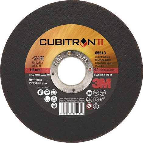 Disque à tronçonner Cubitron II D125x1.6 mm droit INOX perçage 22.23 mm 3M