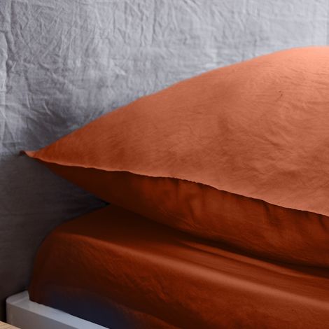 Set di biancheria da letto in microfibra lavata terracotta a 2 posti (1/2)