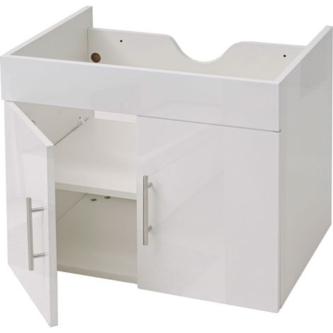 Meuble sous-lavabo HWC-D16, meuble sous-lavabo meuble de salle de bain, brillant 60cm gris (1/4)