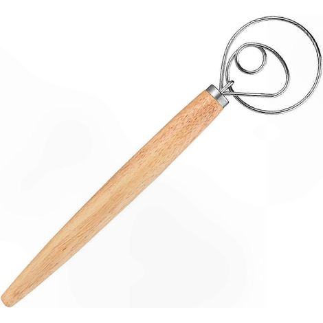 Teigrührer aus Edelstahl mit Holzgriff zum Mischen von Gebäck und Pizza (1/2)