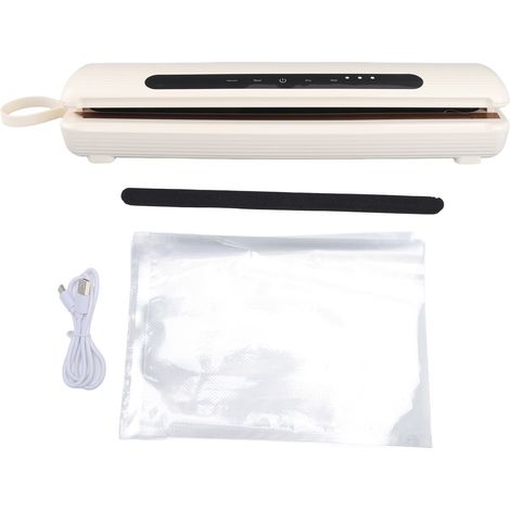 Machine à Emballer Sous Vide Automatique Compacte Scelleuse Alimentaire Portable Rechargeable Blanche ABS 380x70mm (1/4)
