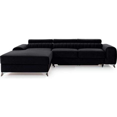 Sofá esquinero izquierdo Negro convertible 3 plazas JAYSON asiento espuma HR (1/5)