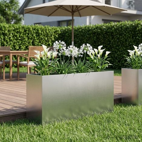 vidaXL Macetero de Jardín Plateado 100 x 30 x 50 cm Acero inoxidable (1/5)