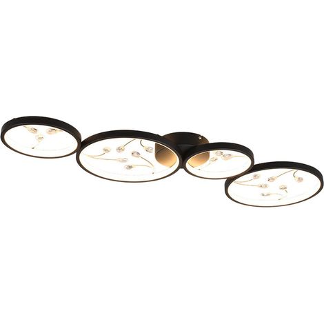 GROOVY PLAFONIERA LED  37W 4600lm, 3000K 4 CERCHI CON DECORI GEMME TRASPARENTI NERA CON FUNZIONE DI REGOLAZIONE INTENSITA' CON NORMALE INTERRUTTORE A PARETE L. 96CM (1/5)