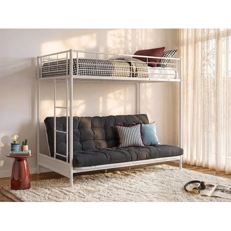 Letto a soppalco 90 x 190 cm con divano letto Metallo Bianco + Futon Nero - MODULO V (1/4)