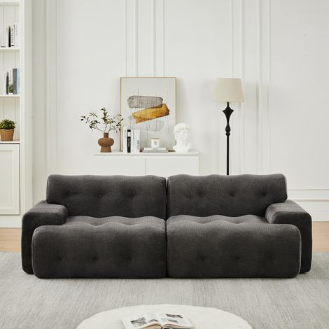 Sofá modular 224x104x66 cm gris en chenilla con capitoné, apoyabrazos anchos y sin montaje (1/5)