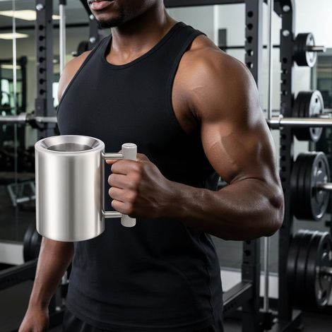 Heavy Mug 22.05 lbs, 304 Stainless Steel Dumbbell Cup 400ml, Heavy Fitness Coffee Beer Mug with Textured Handle, Gym Workout Coffee Enthusiast Gift, For Gym Office Home, Fun Gift (1/5)