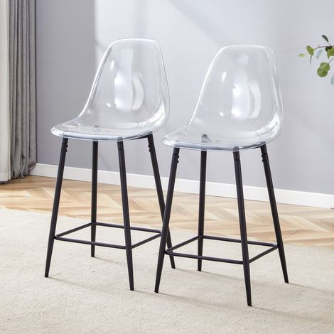 Tabourets bar lot 2 transparent métal noir cuisine dim 50,8x43x101,6cm chaise moderne salle à manger sans table (1/5)