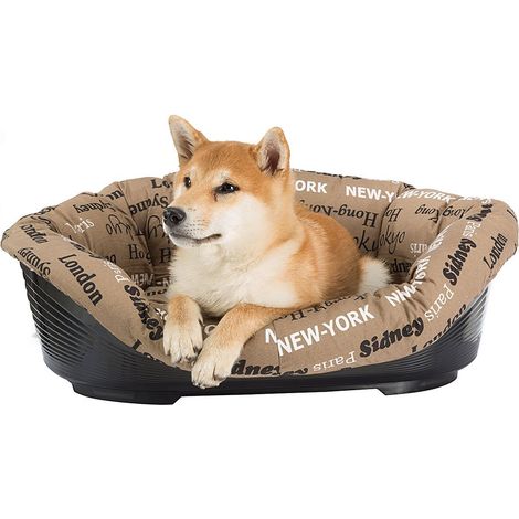 Panier Chien avec Coussin SOFA' 8 en Coton Lavable, Lit pour Chien en Plastique Rembourré, Corbeille en Plastique et Coussin pour Chien, Fond Perforé et Appui-Tête, Antidérapant, 85 x 62 x h 28,5 cm, (1/5)