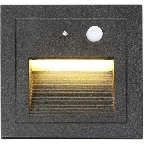 ZOLGINAH Lot de 1 LED Spot Mural Encastré 3W Applique Murale Escalier Etape Lumière Lampe Détecteur de Mouvement Sol Encastré Lumière Escalier Lumière Hall Lampe 2800K Blanc Chaud-Cadre Blanc-Cadre Bl (1/5)