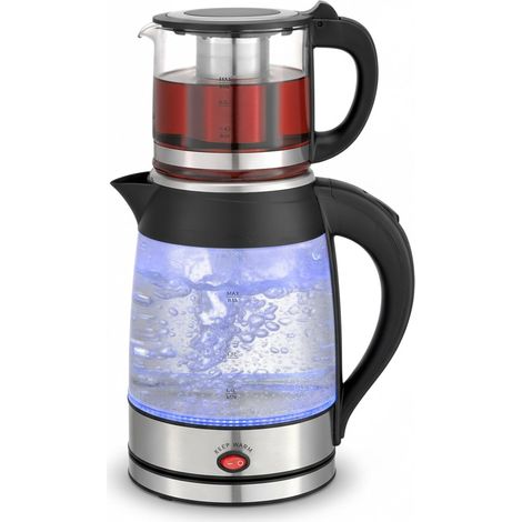 Siberg Théière turque 3 en 1 avec bouilloire de 1,8 l, théière en verre de 800 ml, puissance 2200 W, fonction maintien au chaud, sans BPA (1/5)