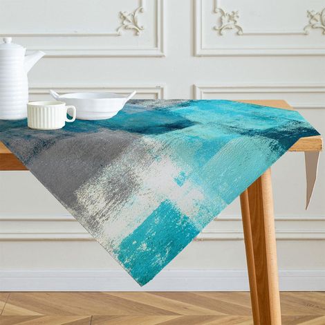 Tischdecke 85x85 cm Türkis Blaugrün Modern Abwaschbar Leinen Mittelläufer