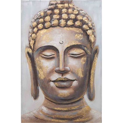 tableau bouddha peint à la main touches dorées sur toile - marron doré nuances beiges (1/5)