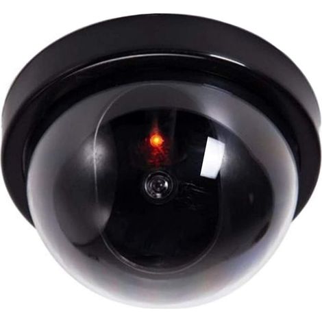 Caméra de surveillance factice avec objectif et lumière LED rouge, imitation réaliste à fixer sur mur ou plafond pour sécurité intérieure et extérieure