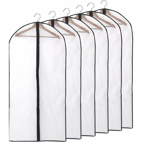 6-teiliges Set Kleidersäcke, wasserdicht, mottenfest und feuchtigkeitsbeständig, halbtransparente Schutzhüllen mit Reißverschluss, 60 x 140 cm, für Anzüge und Mäntel (1/5)