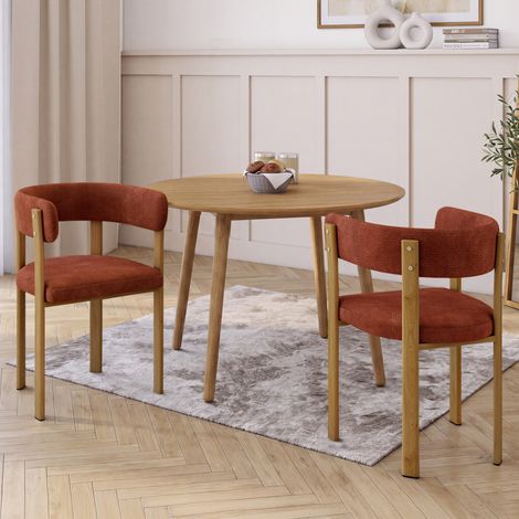 Lote de 2 sillas de mesa NELLA, en tejido de chenilla color terracota, para el comedor (1/5)