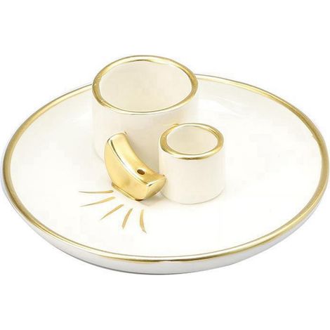 Brûleur D'Encens - Cendrier Pour Bâtonnets Et Plantes Séchées - Récipient À Cendres - Design Lune - Céramique Blanche - 1 Pièce (1/3)