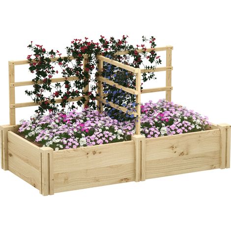 Letto per Orto 119x62,5x64 cm con 3 Tralicci e 2 Fioriere con Fondo Aperto in Legno di Abete (1/5)