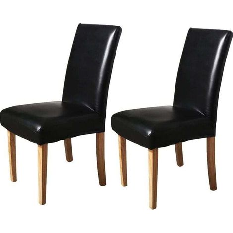Wasser- und ölabweisender Hockerbezug aus PU-Leder, waschbar, Schutzhülle für Esszimmer-, Küchen-, Hotel- und Hochzeitsstühle (Farbe: elegantes Schwarz, Größe: 2er-Set) (1/3)