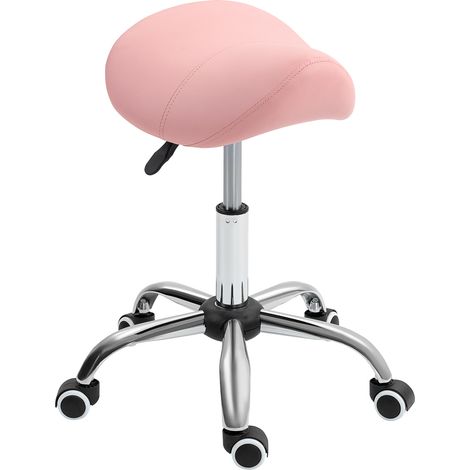 Tabouret à roulettes, hauteur réglable de 49 à 61 cm, tabouret de travail pivotant à 360°, idéal pour le bureau, les salons de coiffure, les instituts de massage et les spas. Couleur : rose. (1/5)