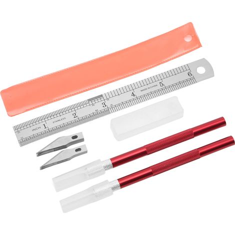Ensemble de couteaux à sculpter de précision, gabarit de collage artistique, règle, 20 lames, ensemble de lames pour la sculpture d'art sur registre fait main, rouge.