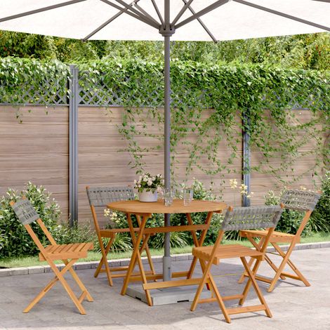 vidaXL 5 Piece Garden Dining Set Grey Poly Rattan and Solid Wood (1/5)